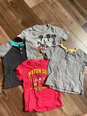 Set of 4 Shirts- Disney Mickey Mouse, Cars, Polo, Gray Tee for Kids